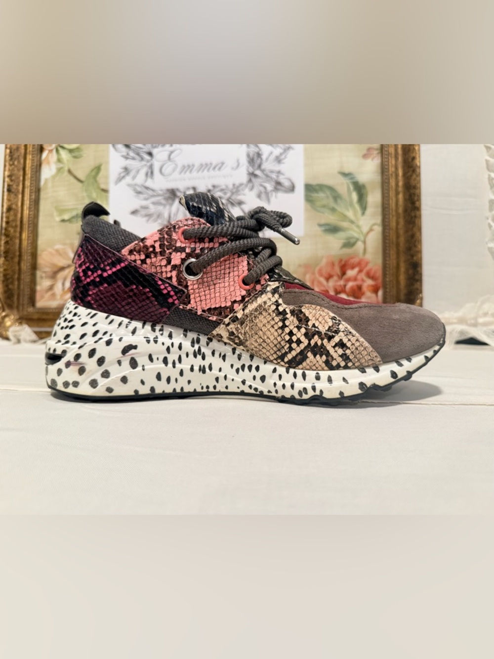 Steve Madden Cliff Wedge Sneakers Multi Animal Pink Snake Sz 8 🐍💗✨